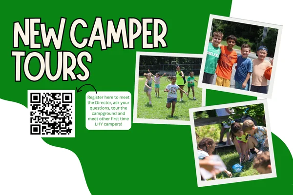 New Camper Tours promotional graphic featuring children engaging in outdoor activities